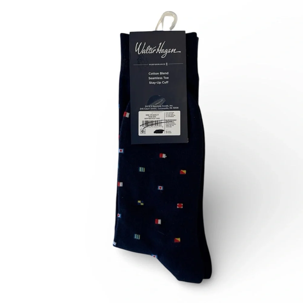 Walter Hagen Men's Novelty Blue Nautical Flags Golf Crew Socks
